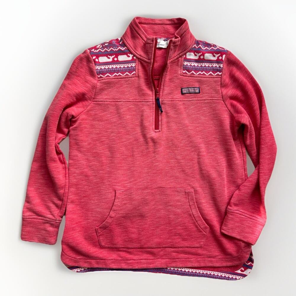 Vineyard Vines Women's Small Whale Isle Quarter-Zip Sweater Light House Red